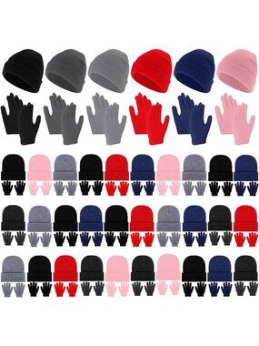 60 Pcs Kids Winter Beanie & Gloves Set - Knit Hats for Boys & Girls, Cold
